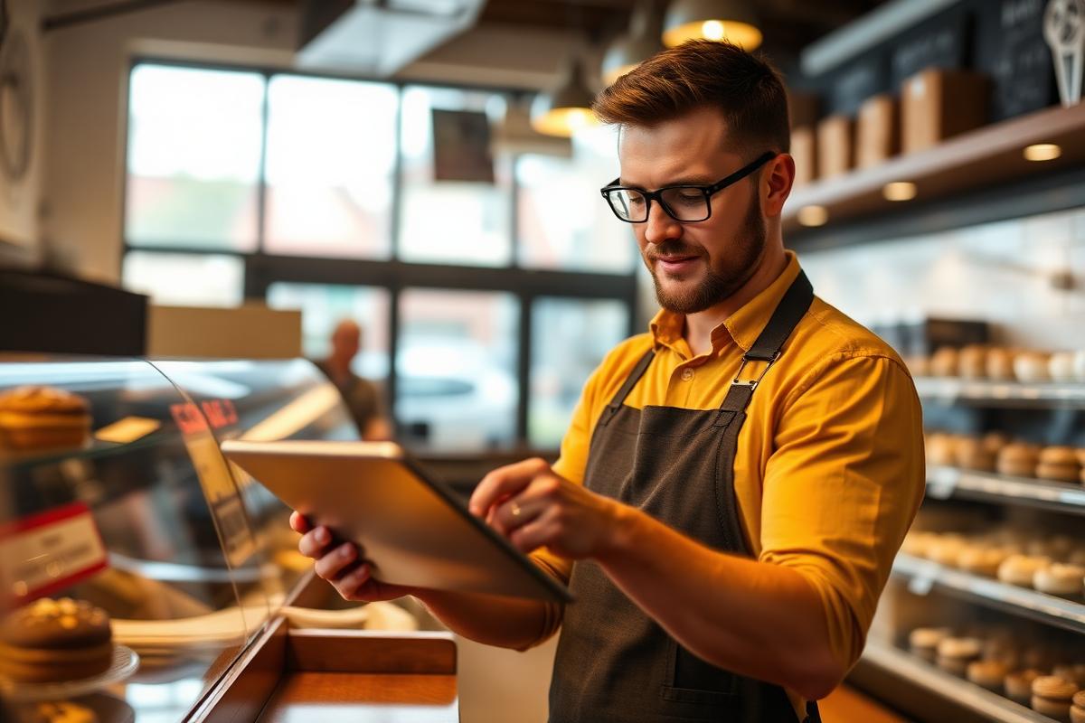 Small business owner reviewing finances